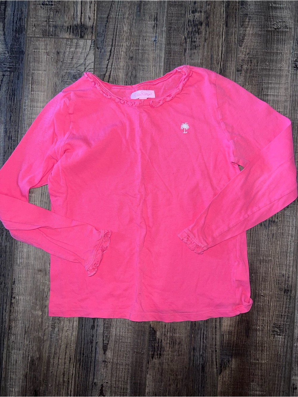 Lilly Pulitzer Girls' Long-Sleeve Pink Top with Palm Embroidery